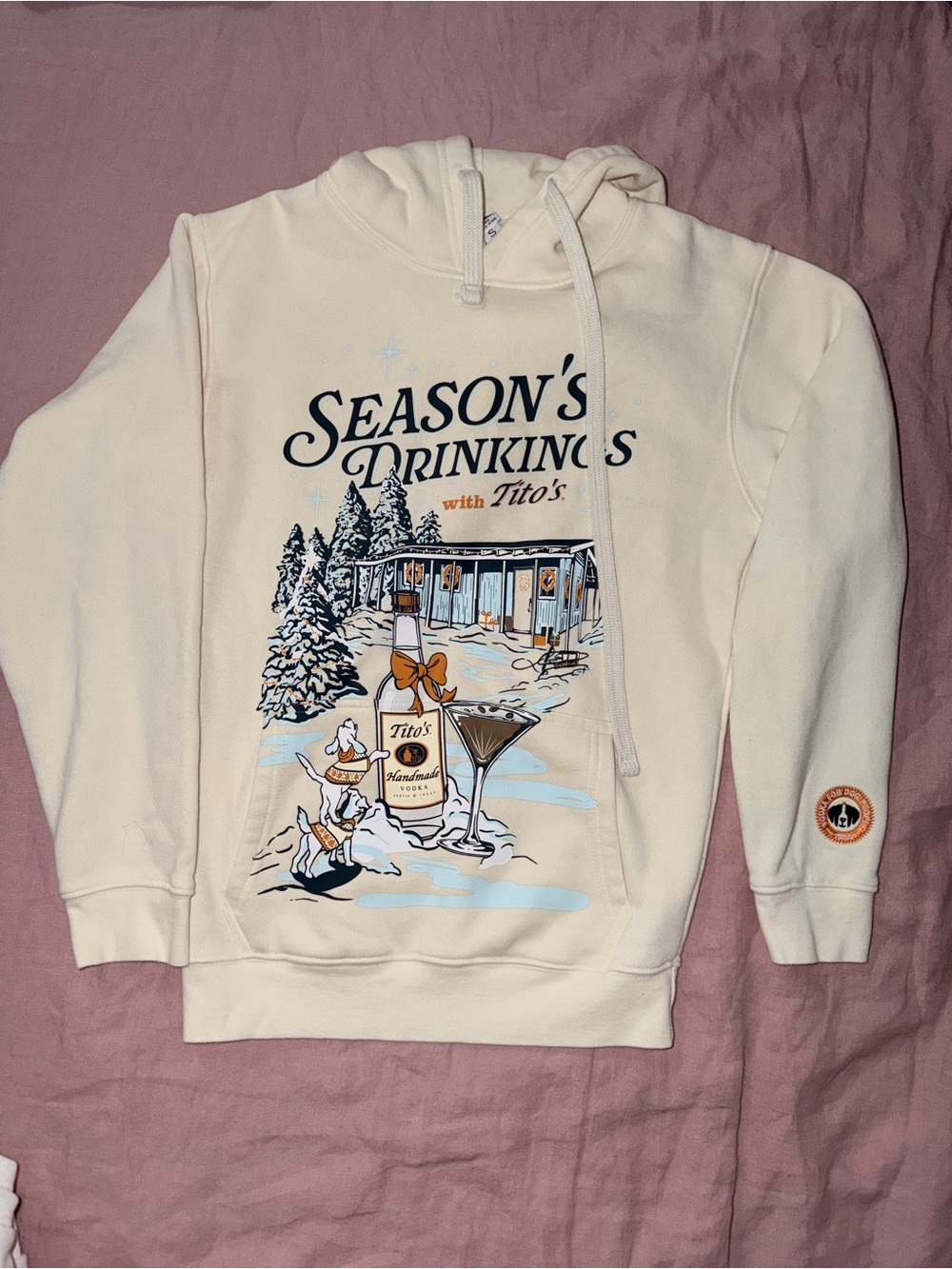 Season's Drinking Cream Pullover Hoodie with Tito's Logo